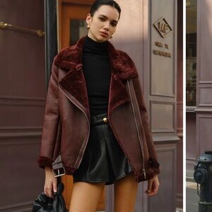 Zipper Belted Soft Fleece Jacket Commence Deep Burgundy color